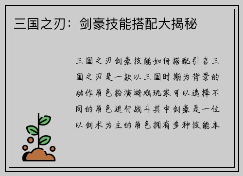 三国之刃：剑豪技能搭配大揭秘